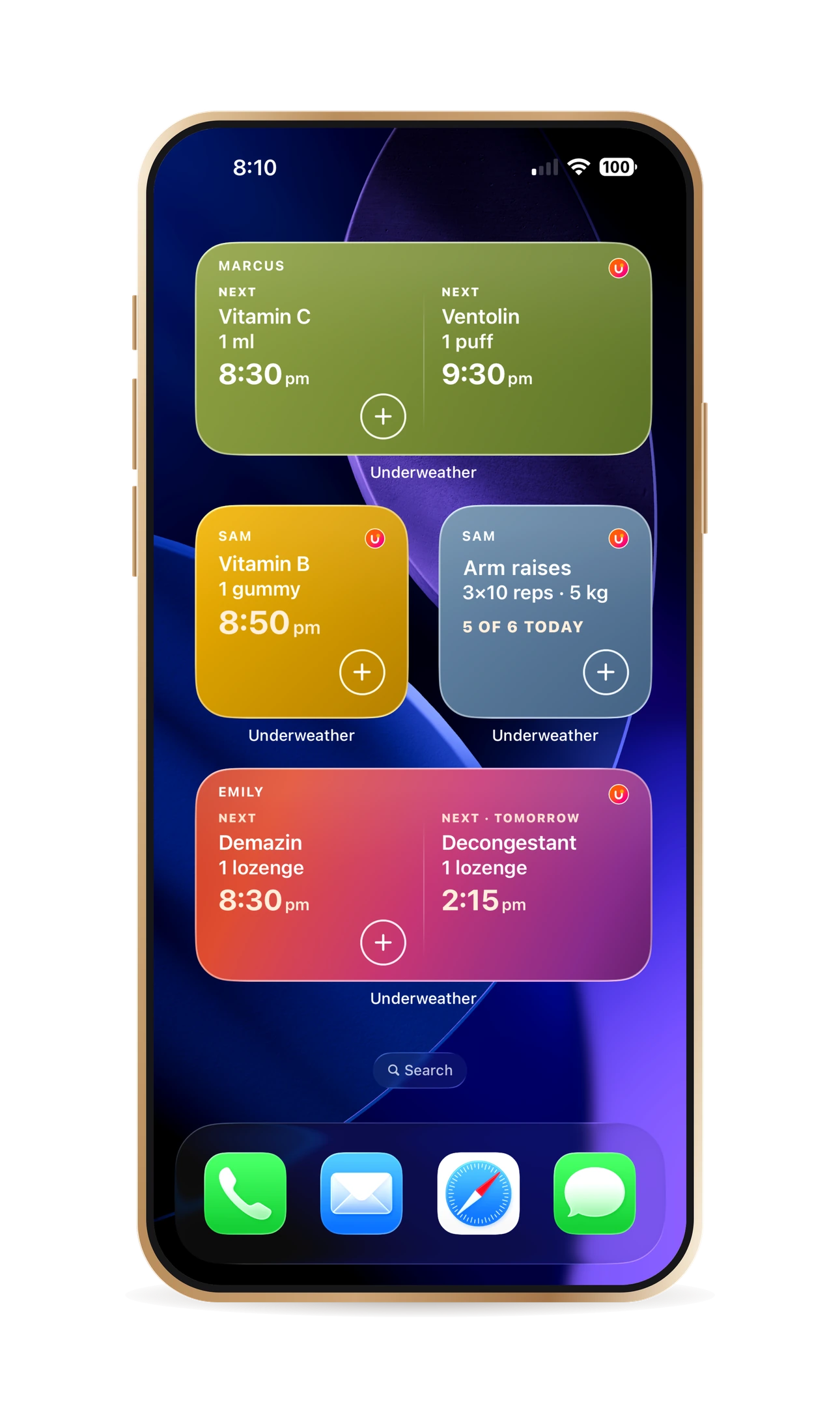 Underweather widgets on an iPhone Home Screen